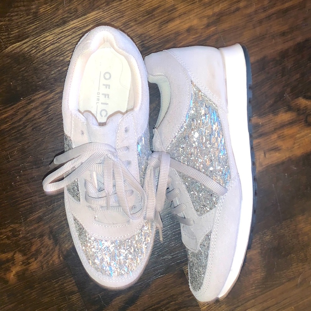 Office glitter and suede sneakers